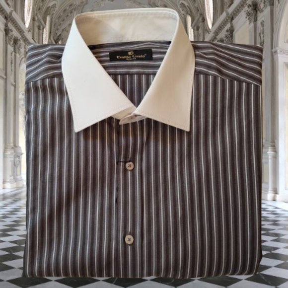 EMILIO GUIDO SLIM FIT MEN LONG SLEEVE STRIPE DRESS SHIRT - SIZE XL (44) - Picture 1 of 11